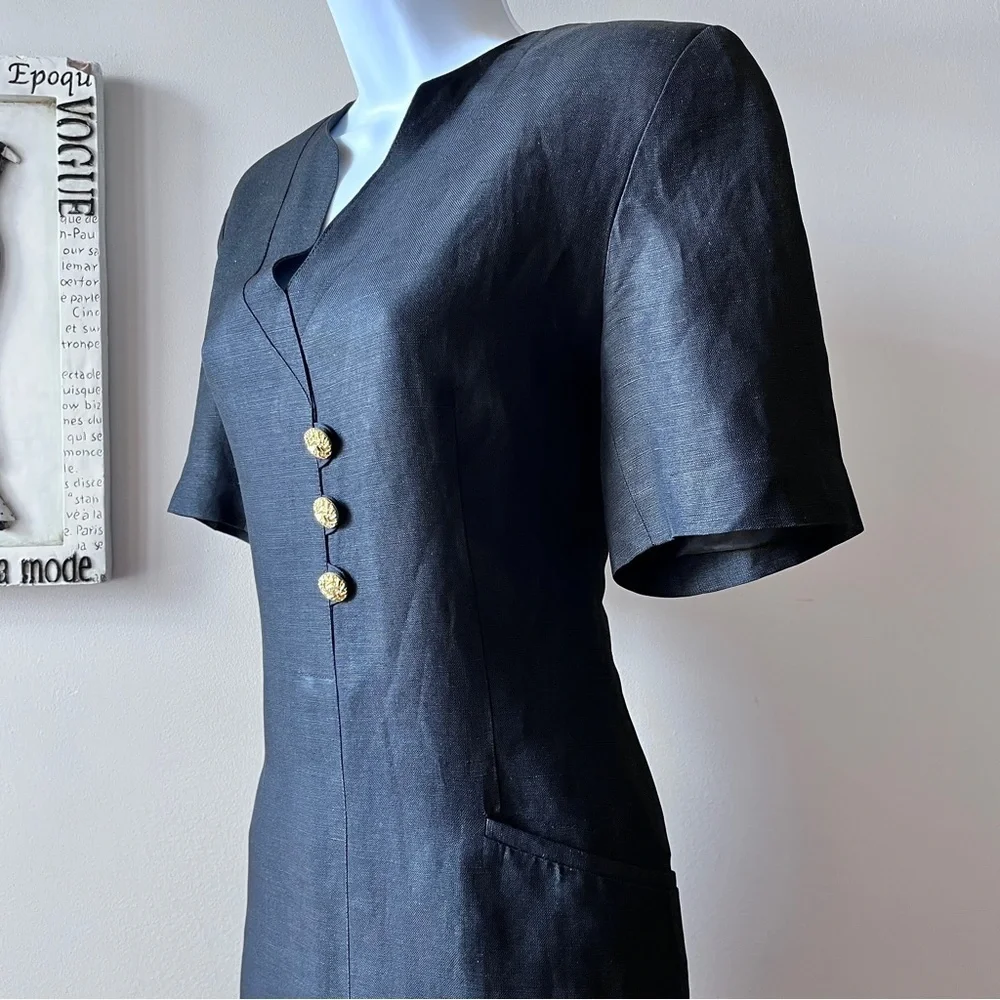 Vintage 80s Harvé Benard Short Sleeve Black Secretary Sheath Dress Size S - Picture 5 of 14
